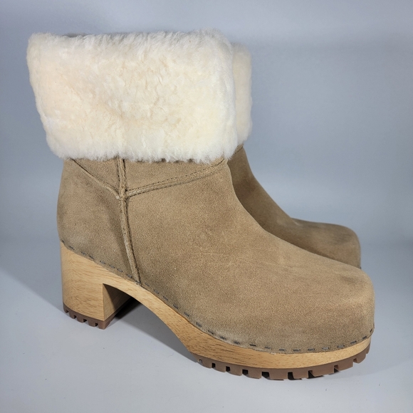NEW MIA 9 Jildie Natural Suede Wooden Clog Boot Shearling Boho Western Indie - Picture 3 of 15